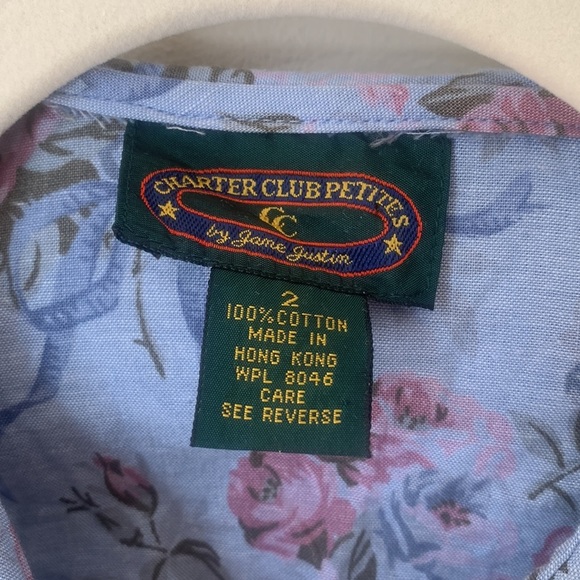 PETER Pan Collar Floral Short Sleeve Buttondown Blouse 100% Cotton Size 2 - Picture 6 of 14